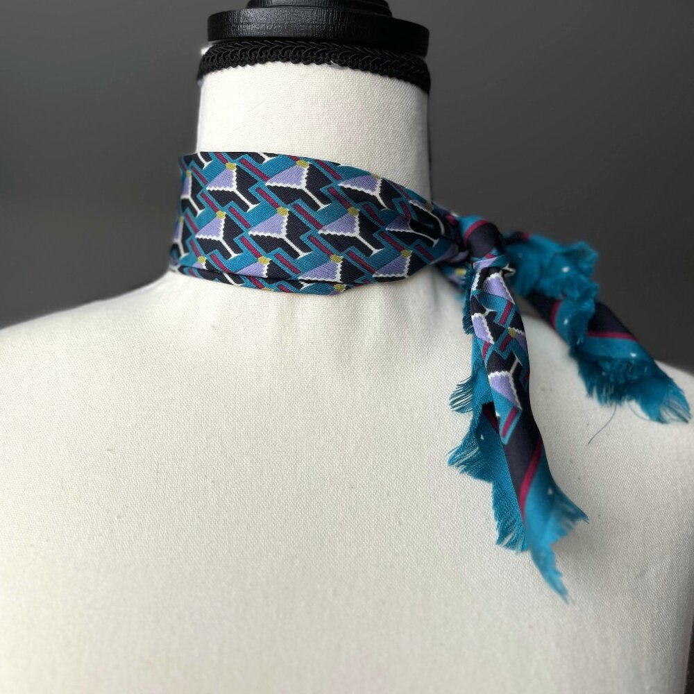 Tory Burch Martini Glass Art Silk Neckerchief, Scarf - 18” X 18”, Paris